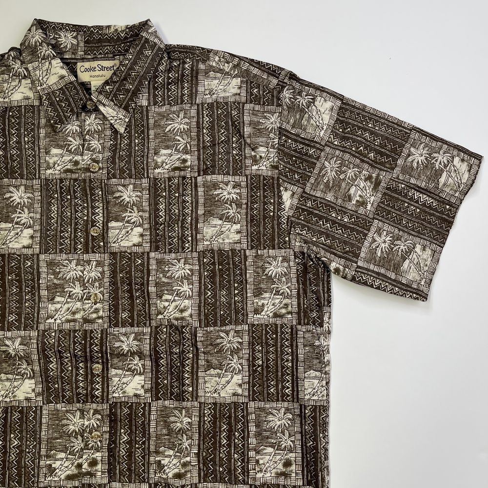 Cooke Street Hawaiian Mens Brown Button Down Shirt, Palm Tree Mens Button Ups T3 - Picture 4 of 9
